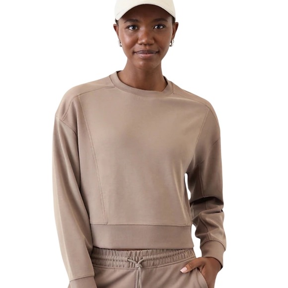 Athleta Tops - Athleta Seasoft Rib Crewneck Sweatshirt XS Taupe Modal Blend Lounge Athleisure